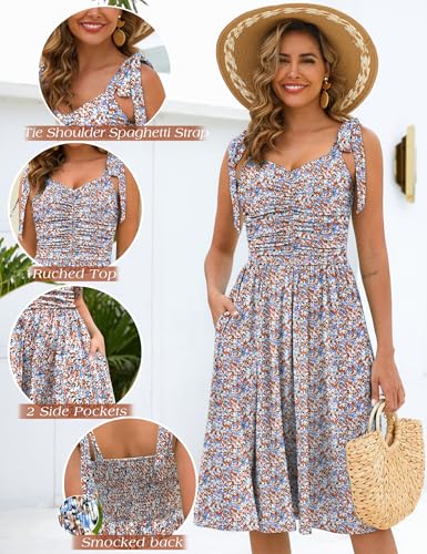 Image of Kranda Women 2026 Summer Casual Spaghetti Strap Sundress V Neck Sleeveless Flowy Boho Floral Midi Dress with Pockets