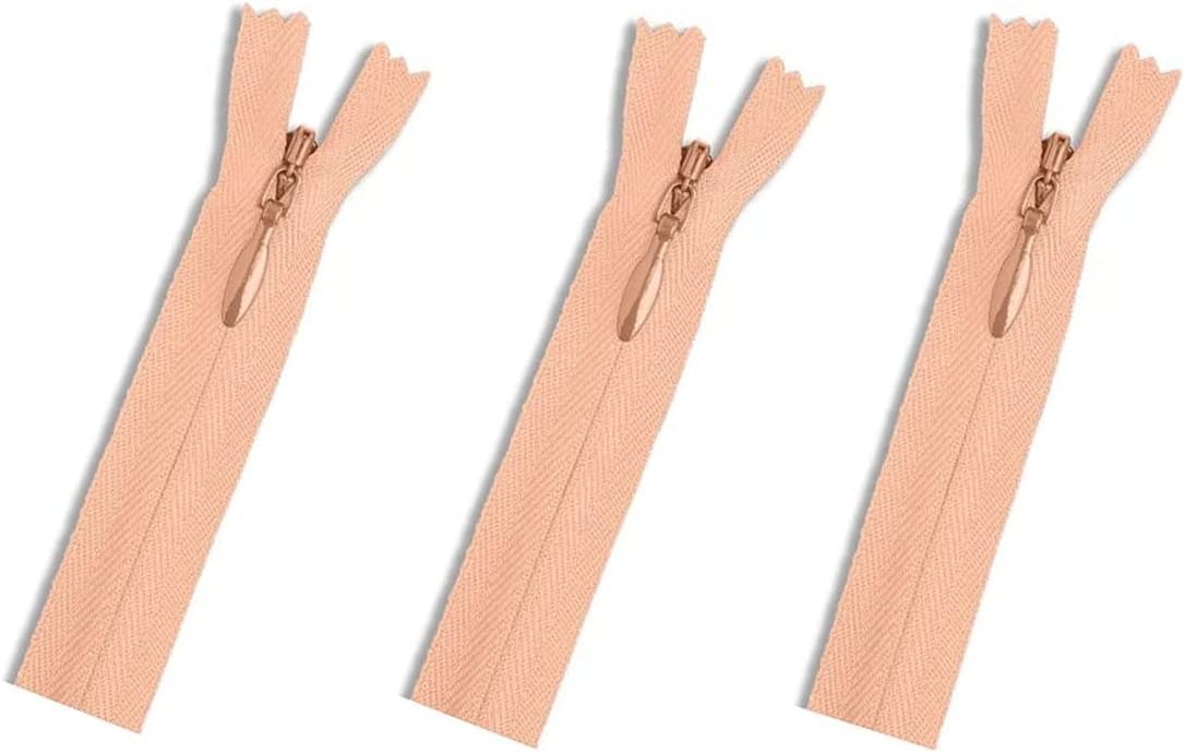 Invisible (Conceal) YKK Zippers - Perfect for Clothes, Crafts & Sewing Projects - Color: Peach #521 Choose Your Length - Made in The United States (3 Zippers Per Pack) (9" Inches)