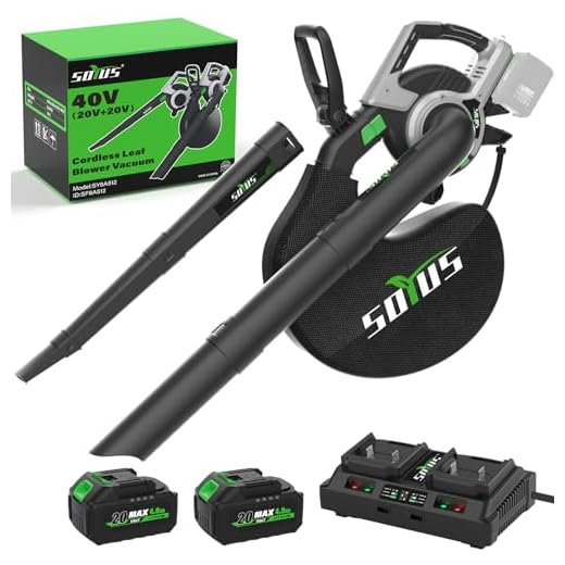Cordless Leaf Blower & Vacuum SOYUS 3-in-1, Leaf Vacuum Mulcher 385CFM with Brushless Motor & 5 Speed Control, Electric Leaf Blower for Lawn Care, Included 45L Bag 2 x 20V 4.0Ah Battery and Charger