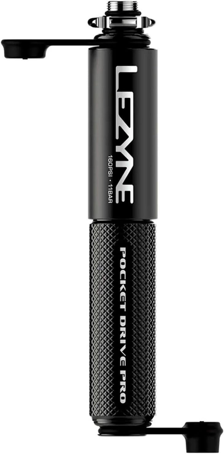 LEZYNE Pocket Drive Pro Mini Bicycle Hand Pump, High Pressure 160 PSI, Presta & Schrader with Valve Core Tool, Alloy Bracket Mount, Grip Textured, Easy to Use Bike Tire Pump