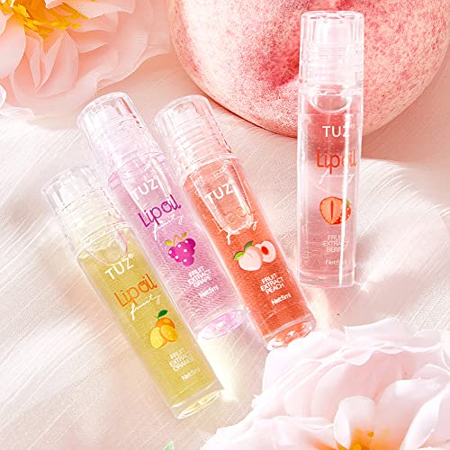 Yibaby Moisturizing Lip Oil 4Pcs Transparent Roll-On Lip Oil Set Plumping Lip Oil Peach Strawberry Orange Grape Fruit Flavor Hydrating Lip Oil Set For Lip Care #TOP7