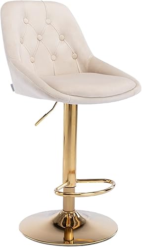 Miniatura 5 de Taburetes de bar giratorios modernos, taburetes de bar ajustables con respaldo y reposapiés, sillas de bar hidráulicas tapizadas de terciopelo sin