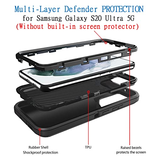 Bisbkrar Defender Case For Samsung Galaxy S20 Ultra 5G 6.9 Inch, Phone Case [Military Grade] 3 In 1 Shockproof Rugged Protective, Heavy Duty Bumper Cover(Black(With Belt Clip)) (Black) #TOP2