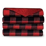 Sunbeam Microplush Foot Pocket Electric Heated Throw Blanket with 3-Heat Setting Control, Red Buffalo Plaid