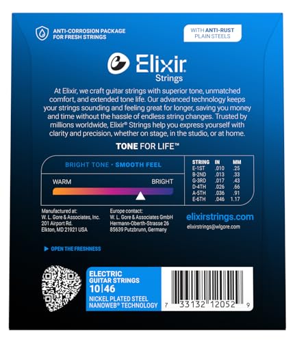 Elixir® Saiten E-Gitarrensaiten mit NANOWEB®Beschichtung, Light (.010-.046)
