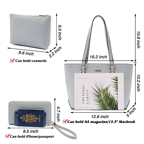 Purses And Wallets Set For Women Work Tote Handbags Shoulder Bag Top Handle Totes Purse With Matching Wallet Grey Large #TOP1