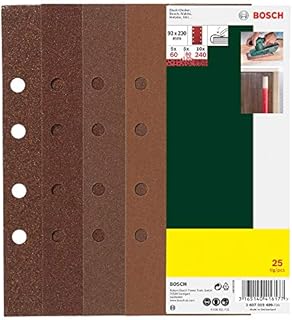 Bosch 2607019499, 25 Sanding Sheet Set for Orbital Sanders, 60-240 Grit, 93x230mm, Red