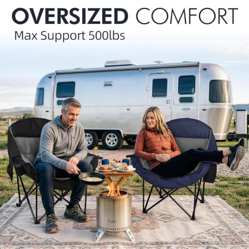Image of Oversized Camping Chair for Adults 2 Pack - Heavy Duty Outdoor Padded Chair