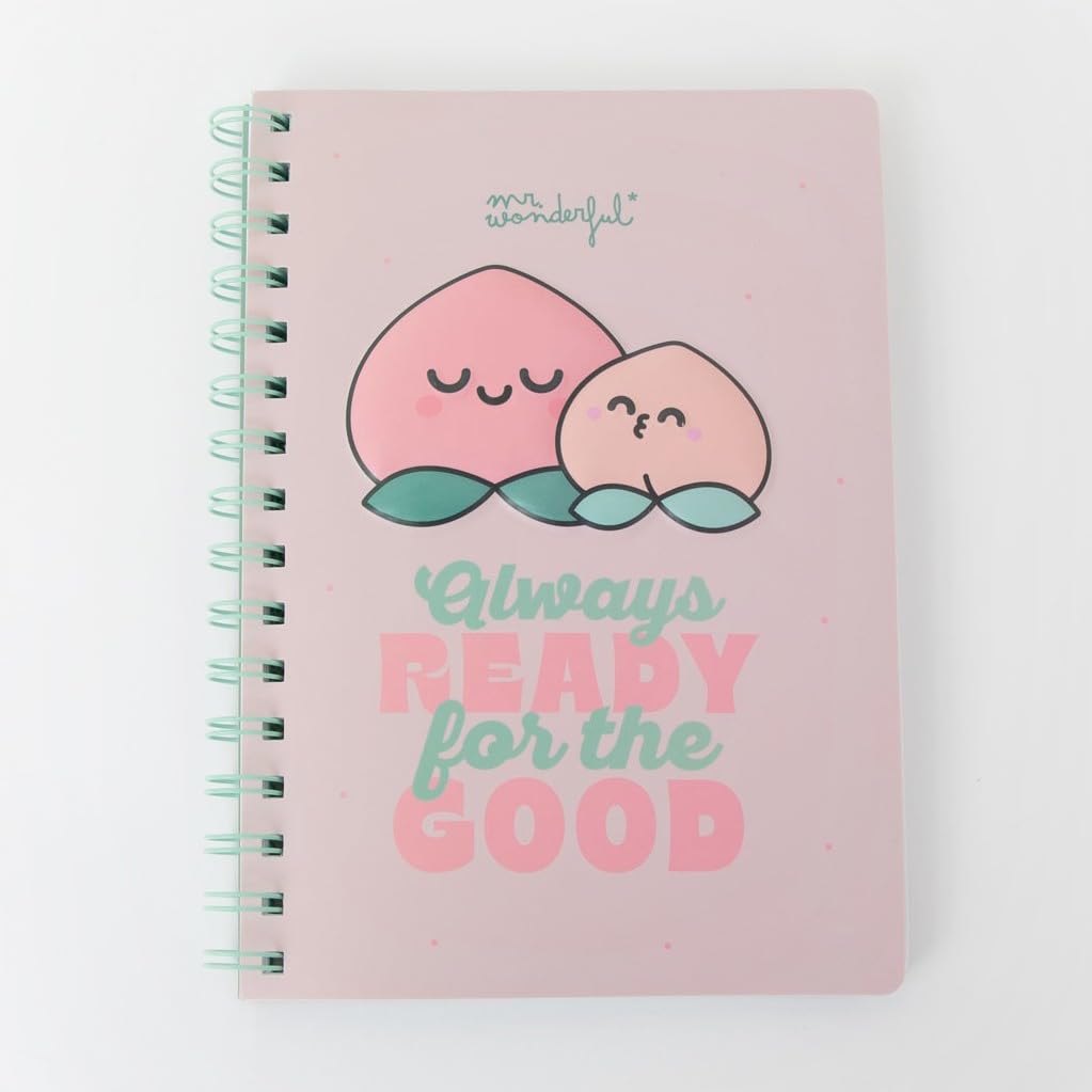 Mr. Wonderful - A5 3D Peach Notebook - Spiral Binding - Always ready for the good - 160 white pages