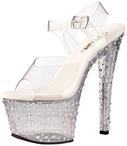 Pleaser Stdance708/C/M Women's Platform Dress Sandal, Clear/Black/Silver/Multi, 9 M Us #TOP16