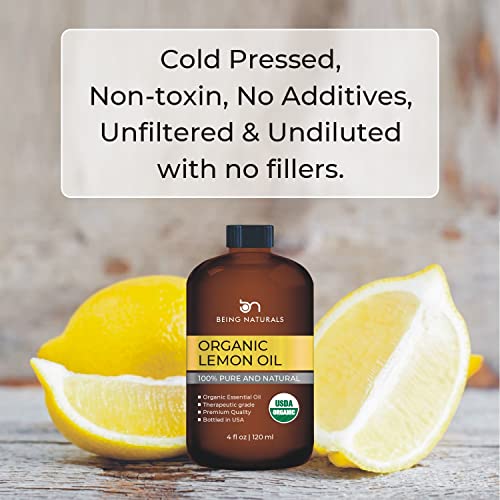Organic Lemon Essential Oil - Huge 4 Fl Oz - 100% Pure & Natural – Premium Natural Oil With Glass Dropper (Lemon Oil) #TOP3
