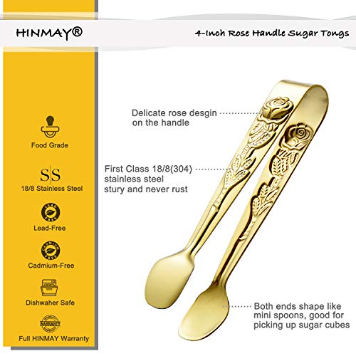 Hinmay 6Pcs Mini Serving Tongs 4 Inches Small Rose Sugar Cube Tongs (Gold) #TOP1
