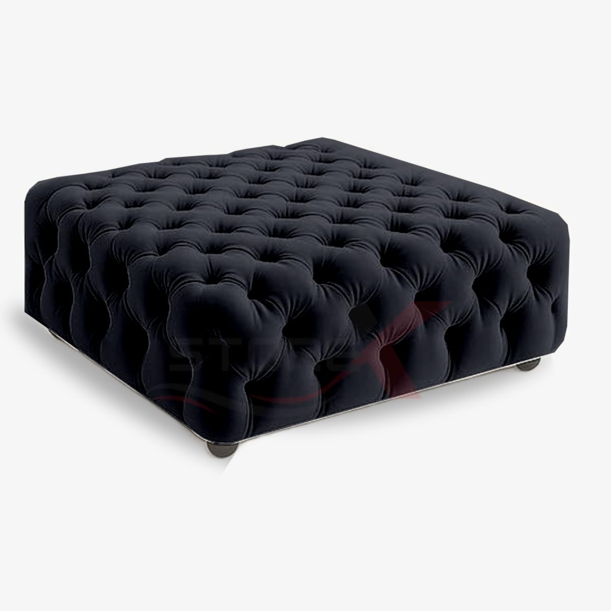 STOREX Diamond Tufted Ottoman Coffee Table – Velvet Upholstered Footstool Bench – Space-Saving & Oversized Sizes – Square Centerpiece for Living Room or Bedroom (Black, Space Saving)