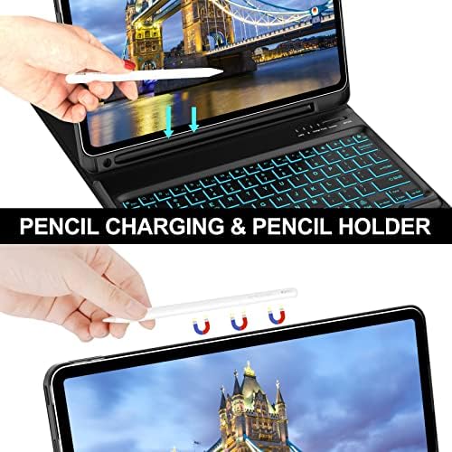 Keyboard Case for iPad Pro 12.9 6th Gen 2022, Detachable Wireless Backlit Keyboard, Slim Cover with Pencil Holder for iPad Pro 12.9 inch (6th, 5th, 4th, 3rd gen - 2022, 2021, 2020, 2018), Black