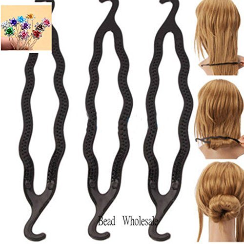 3 Pcs Hair Bun Maker, Pony Hair Accessory Hair Donut French Twist Bun Maker with 5 Pcs Rhinestone Hair Clips Hair Barrett Hair Styling Tool for Women