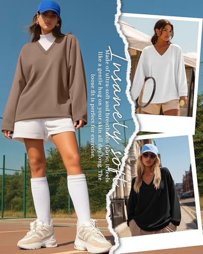 3 Pack Womens Oversized T Shirts Long Sleeve V Neck Cotton Basic Tops Loose Fit Workout Tees Fall Outfits3