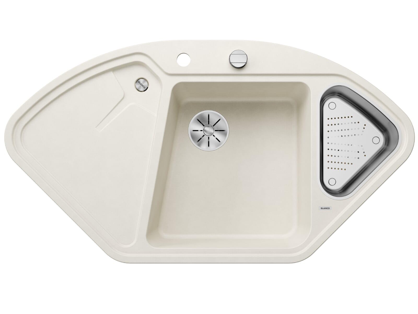 BLANCO Delta II Évier en granit blanc doux Silgranit Type de montage : montage par le haut, bac principal à gauche, pour armoires inférieures de 80 cm de large, évier d'angle, disposition ergonomique