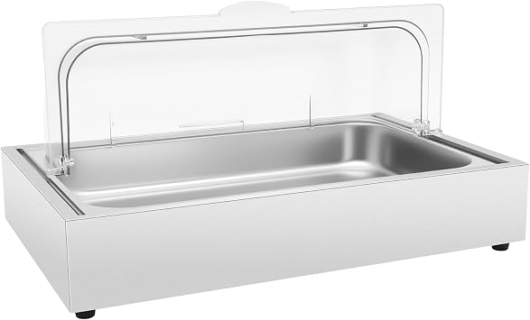 Ice Food Serving Display Tray with Clear Roll Top Cover, Buffet Cold Serving Cooler Platter with Ice Pack, Cooling Food Dishes Display Plate for Salad Fruit BBQ Picnic Outdoor Party