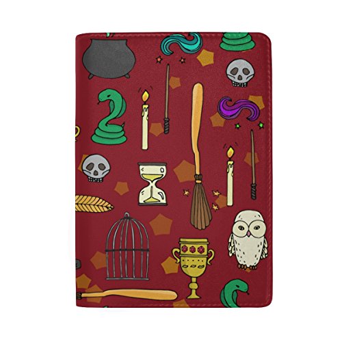 ALAZA Cartoon Different Witch Set Leather Passport Holder Cover Case Travel Wallet