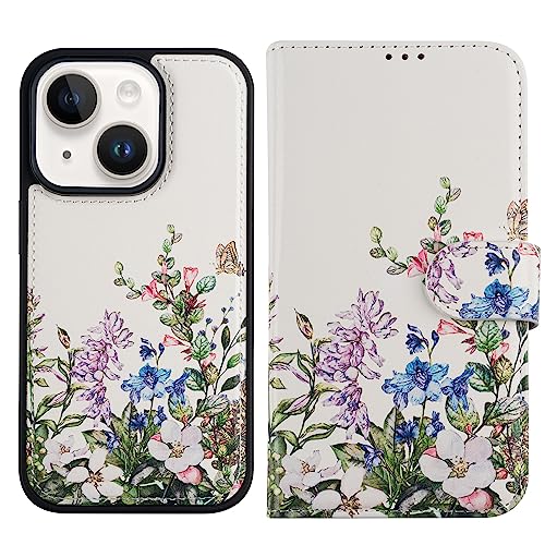 DorisMax for iPhone 14 Plus Wallet Case,Detachable Flip Folio Cover RFID Blocking 4 Card Slots Holder PU Leather Magnetic Kickstand Protective Phone Case 6.7" Lavender Blue Flowers by DorisMax - Used condition - US$6.87