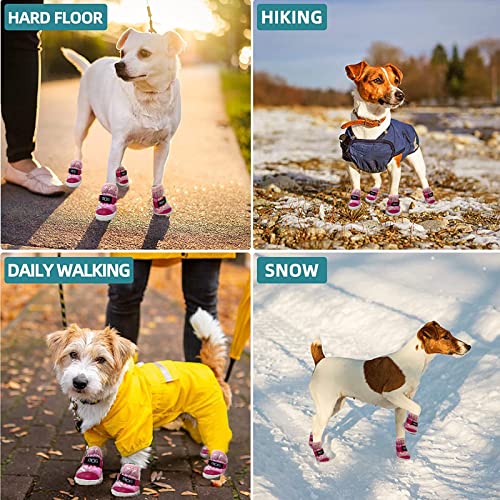 Dog Boots Breathable Waterproof Dog Shoes Winter Warm Skidproof Sneakers Paw Protectors Adjustable Straps Pet Booties For Puppy Hardwood Floors Hiking Outdoor And Indoor4-Pcs Set (Pink, Large-X) #TOP3