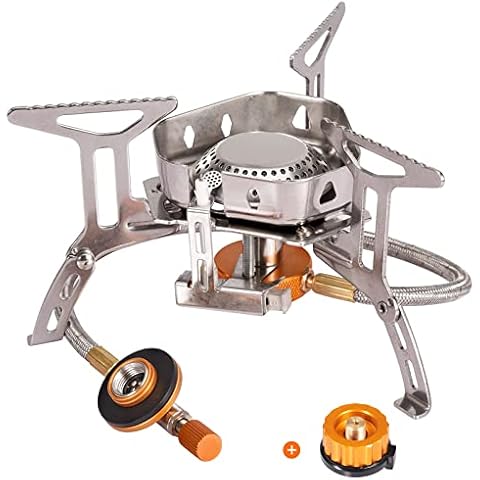 Sagafly Camping Gaskocher mit Piezozündung, Winddicht Campingkocher mit Adapter 3500W Gas Campingkocher Faltbar Camping Kocher Cover