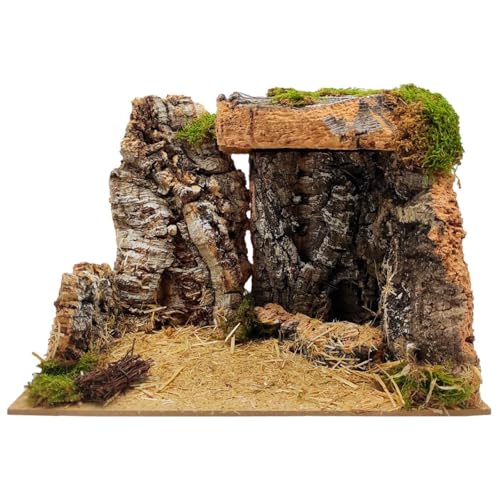 Acan Tradineur - Cueva/Portal de Corcho para Belén, Pesebre con Musgo, Nacimiento, Adorno, decoración Tradicional, Navidad - 30 x 20 x 22 cm