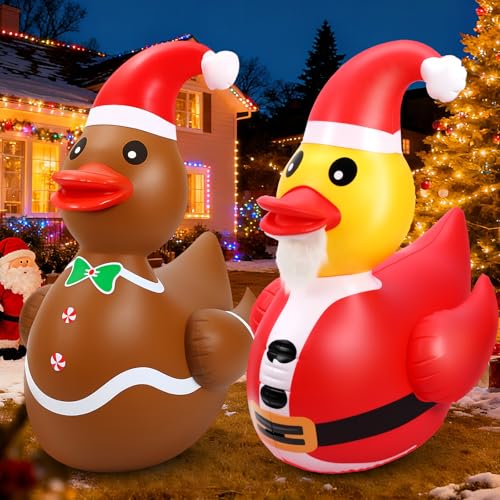 Lenwen 2 Pcs 4 ft Christmas Giant Inflatable Duck Xmas