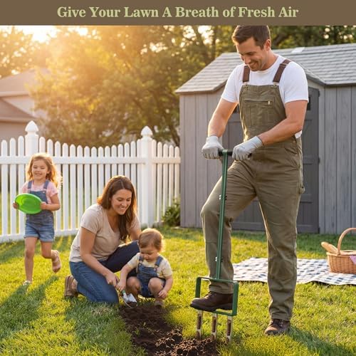 2-in-1 Manual Lawn Aerator Tool, Core Plug Aerator and Spike Aerator for Yard, 6 Replaceable Tines for Compacted Soil, Heavy Duty Garden Aeration Tool for Grass Roots Health & Lawn Care, Green — view 6