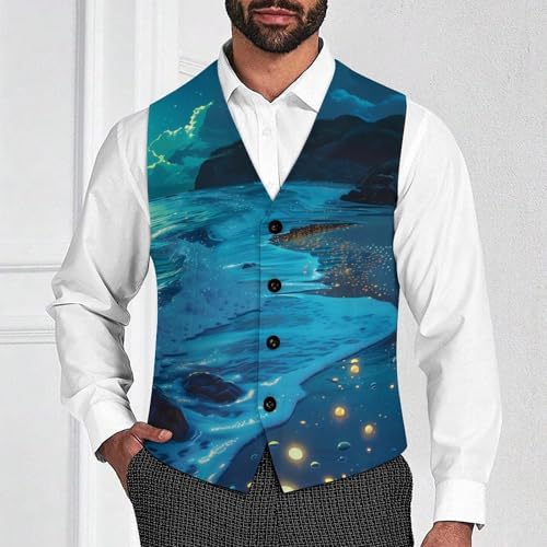 Beach in Moonnight Novelty Men's Suit Vest Casual Formal Dress Vests Business Waistcoat2