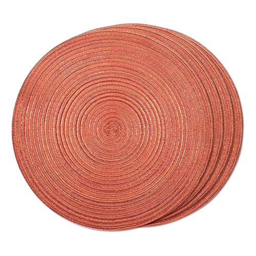 FunWheat Round Braided Placemats Set of 4 Place mats for Dining Tables Woven Heat Resistant Table Mats 15 inch for Fall(Orange,4pcs)