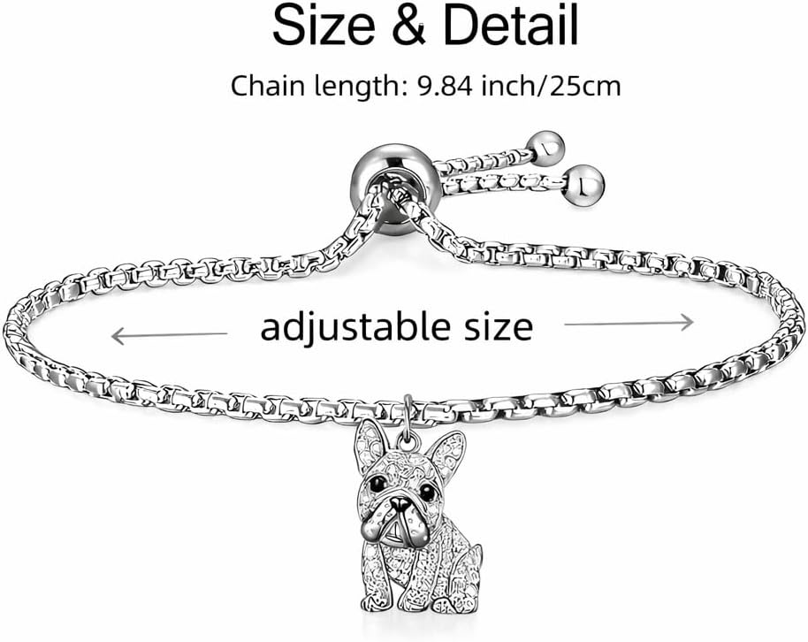 Dog Lovers' Bracelet - Adjustable Dog Charm Bracelet, 9.84 inch Chain Length, Different Breeds of Dogs, Synthetic Black and White Zirconia Accented, Schnauzer, Pug, Corgi, Maltese, and more! Trendy Stainless Steel Chain, Fashion Themed Jewelry Accessory for Men or Women, Pet Lover Gift for Birthday and Holiday, Durable and Long-Lasting, Hypoallergenic and Nickel-Free, Everyday Wear