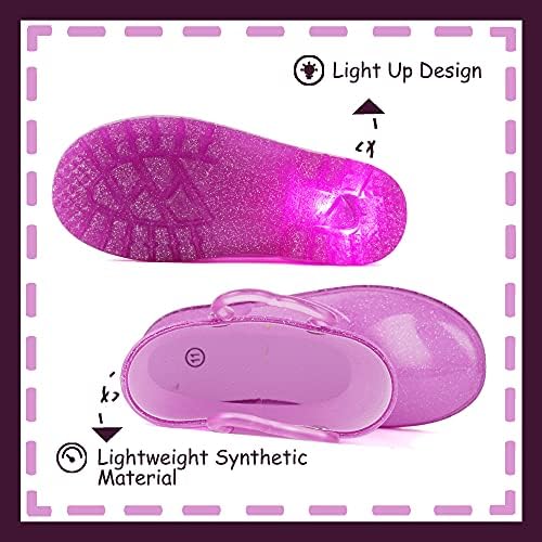 OUTEE Toddler Girls Rain Boots Little Kids Baby Light Up Glitter Waterproof Rubber Mud Shoes Lightweight Sparkle Pink Adorable with Easy-On Handles Non Slip (Size 12,Pink) - 2