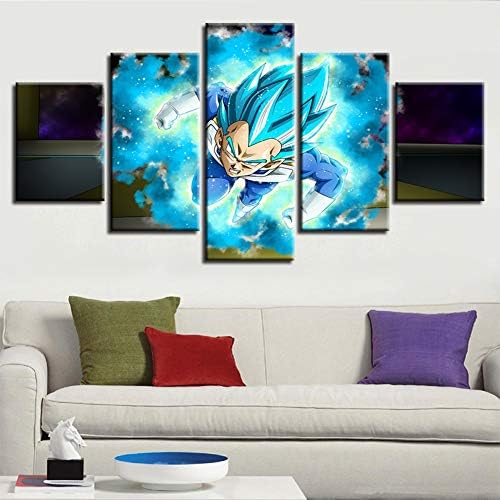 QJXX 5 Pcs Vegeta Print Picture Wall Art Modern Canvas Decor Super Saiyan Poster Prints Decoration on Living Room and Bedroom,A,40x60x2+40x80x2+40x100x1cm