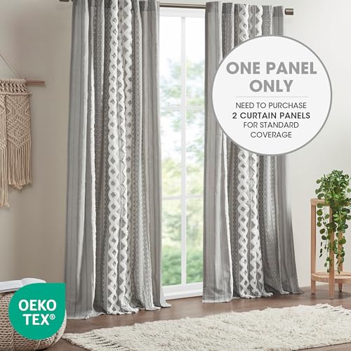INK+IVY Boho Curtains for Bedroom & Living Room, 100% Cotton Tufted Chenille Stripe Modern Farmhouse Curtains, Light Filtering Drapes, 50" x 95", Grey by INK+IVY - Image 6