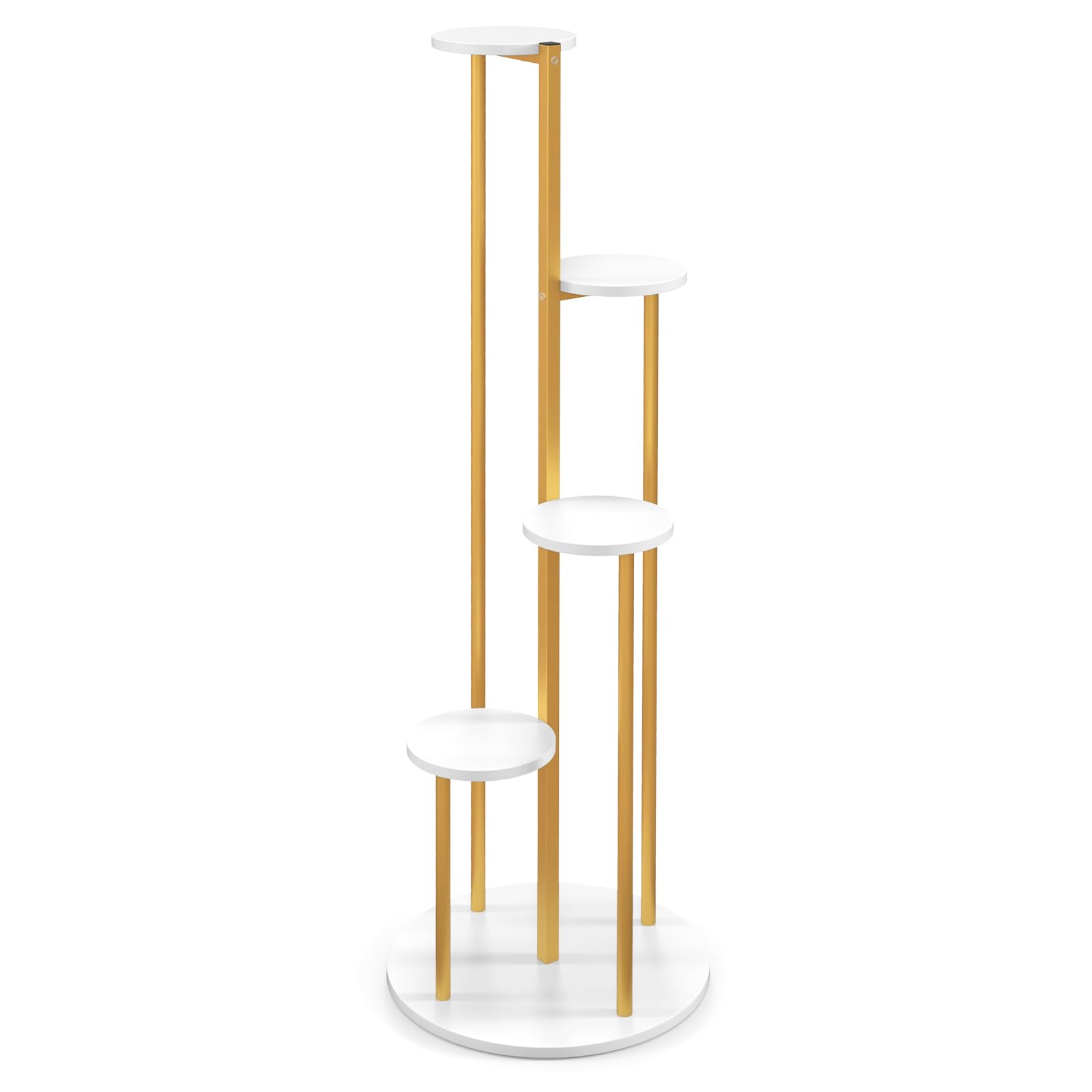 TANGZON 5-Tier Corner Plant Stand, Tall Plant Pot Display Stand Holder with Anti-Slip Pads, Indoor Outdoor Metal Flower Rack Ladder Shelf for Home Office Garden Balcony Decor (White + Golden)