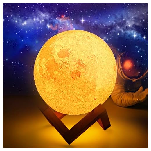 Lámpara de Luna, AMZJUPWM 3D Impresión en16 Colores con Soporte, Control Táctil y Luz de Noche Portátil USB Recargable para Decoración del Hogar y Regalos para Niños, Amigos, Amantes (Luna)