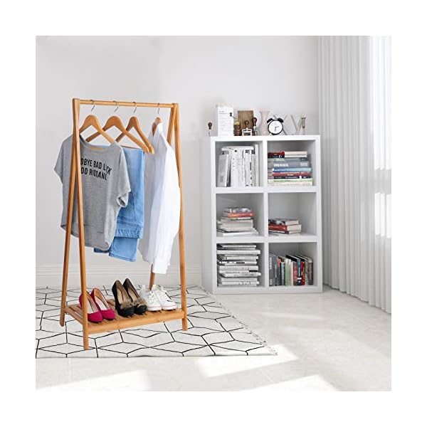 EUGAD Kleiderständer mit Ablagefläche, Garderobenständer mit Kleiderstange, offene Garderobe, für Schlafzimmer Eingangsbereich Flur, aus Bambus, 60x120x35 cm 0002XJYJ – Bild 4