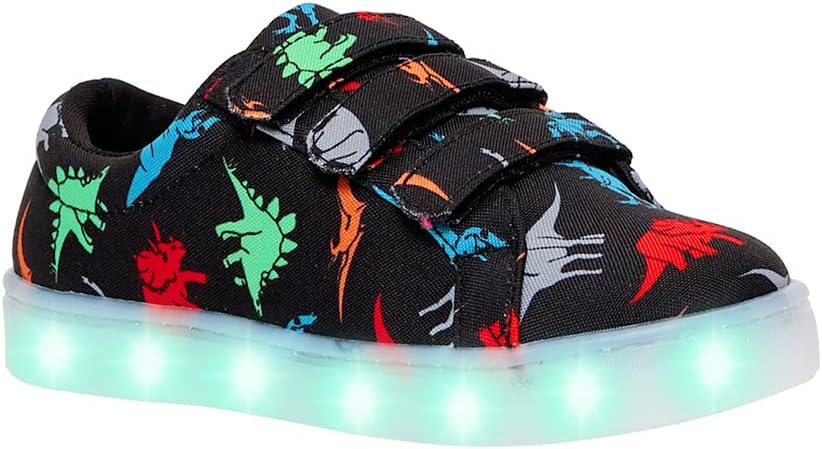 FabKids Boys Light Up Sneakers Cute Dinosaur Canvas Shoes Fashion Hook and Loop Tennie Shoes for Kids