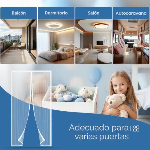 Miniatura 6 de Mosquitera Magnética para Puerta, 75x205cm, Cortina de Malla Blanca con Imanes Potentes, Fácil de Instalar en la Puerta del Balcón Exterior, Disfruta el Verano