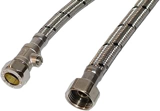 Aumix x2 (Pair) 15mm x ½” inch BSP 9mm Bore 500mm Flexible Braided Pipe Bathroom Tap Connector Hose with Isolator Valve WRAS Approved
