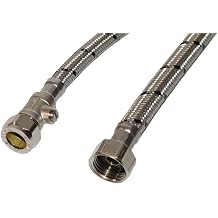 x2 Pair 15mm x   inch BSP 9mm Bore 300mm Flexible Braided Pipe Bathroom Tap Connector Hose with Isolator Valve WRAS Approved