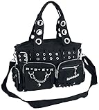 Handtas met studs en oogjes zwart, Black/Black,