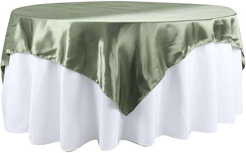 Miniatura 3 de Tableclothsfactory Mantel cuadrado de satén de 72 pulgadas para decoración de mesa de bodas, catering, fiesta, mantel cuadrado verde salvia de