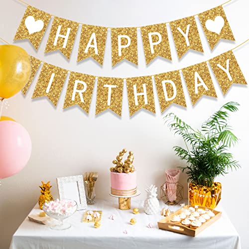 Meanplan 124 Pcs DIY Letter Banner Glitter Customizable Banner Reusable Happy Birthday Party Banner Decor Including 110 Letters and Numbers 5 Rope for Men Women Bunting Shower Birthday Party(Gold)