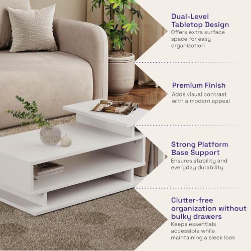 Image of Wakefit Center Table | 1 Yr Warranty | Coffee Table for Living Room Wooden, Tea Table for Living Room Wooden, Sofa Table, Free Installation from Brand, Modern Multi-Functional & Wobble-Free(Storiva)