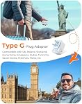 LENCENT Canada à UK Adaptateur de prise, Adapteur d'alimentation européen de type G à terre pliable 4 Déplacement, 4 USB Chargeur(2 Type C)Adaptateur,UK Adaptateur de voyage pour US CA en Angleterre Ecosse Irlandais Dubai Qata