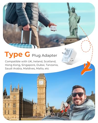 Image of LENCENT Foldable US to UK Ireland Plug Adapter, Type G Travel Outlet Adapter with 4 USB Charger(2 USB C), Power Adaptor for USA to Scotland Dubai Hong Kong England British Kenya London