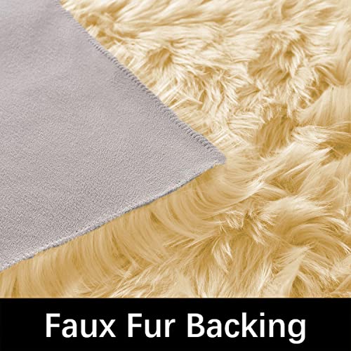 Latepis Yellow Round Rug 3ft Small Circle Faux Sheepskin Fur Rug Fluffy Boho Plush Rug Cute Furry Rugs for Bedroom Cushion Home Decor