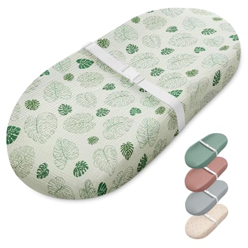 Image of Blissful Diary Muslin Baby Changing Pad with Waterproof Lining Foam, Diaper Changing Table Pad with Cover for Dressers (Monstera, Avocado)